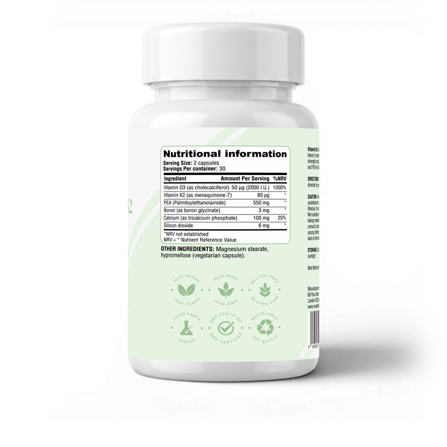 RevaHealth Vitamin D3+K2 Advanced supplement bottle, product photograph 2