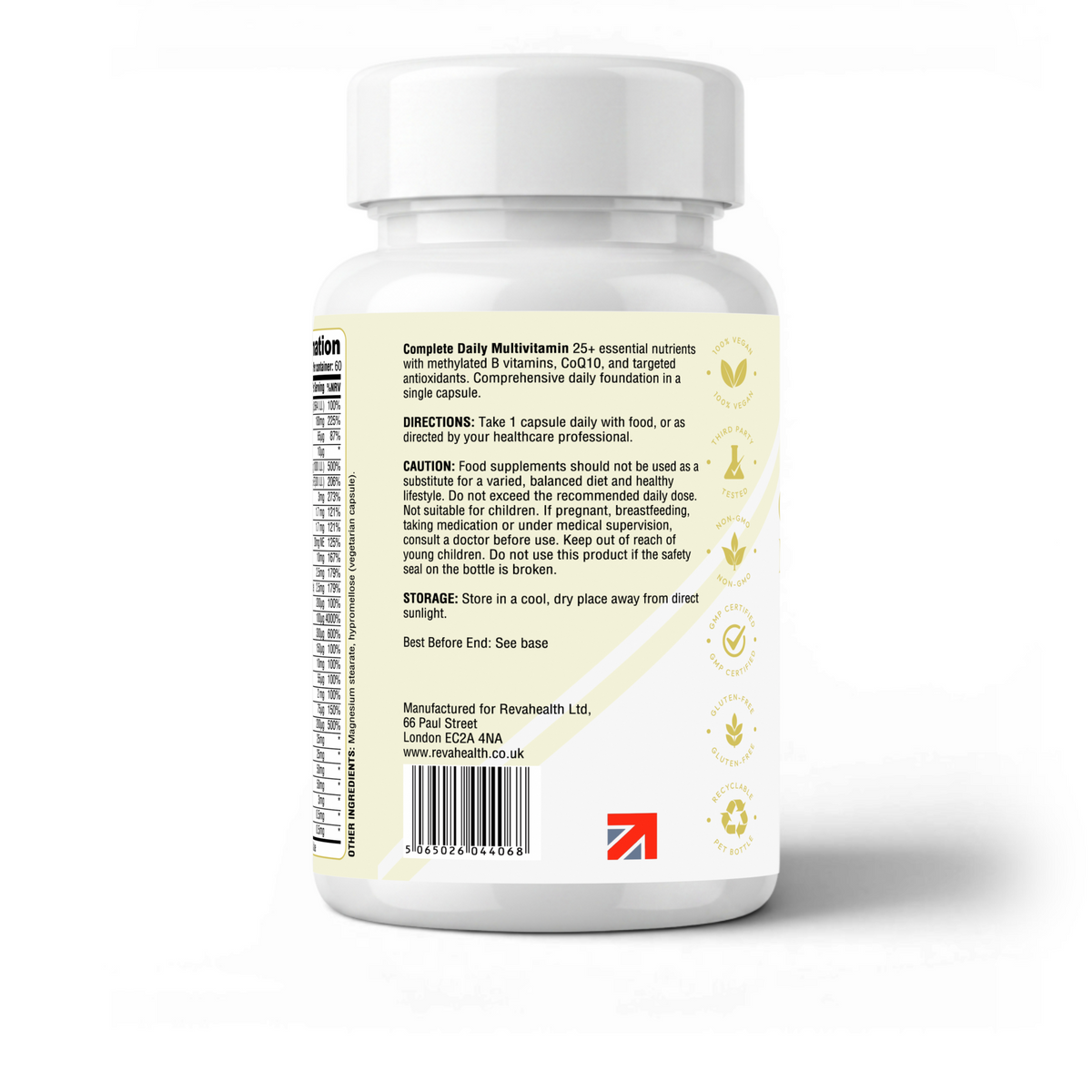 RevaHealth Complete Daily Multivitamin supplement bottle, product photograph 3