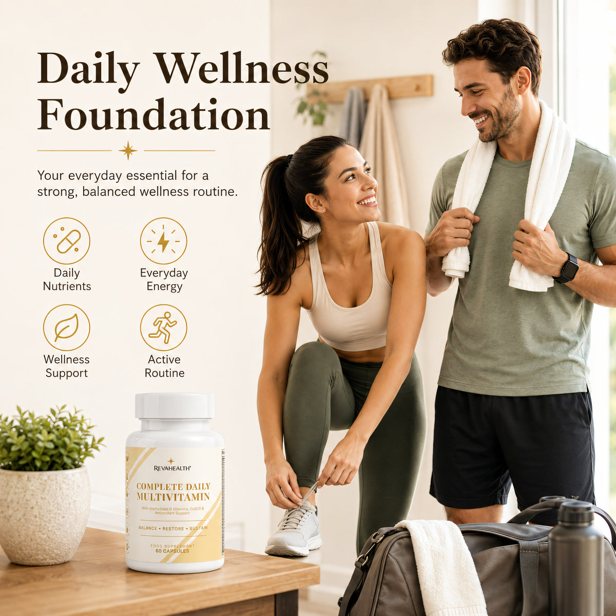 RevaHealth Complete Daily Multivitamin shown in an everyday lifestyle setting