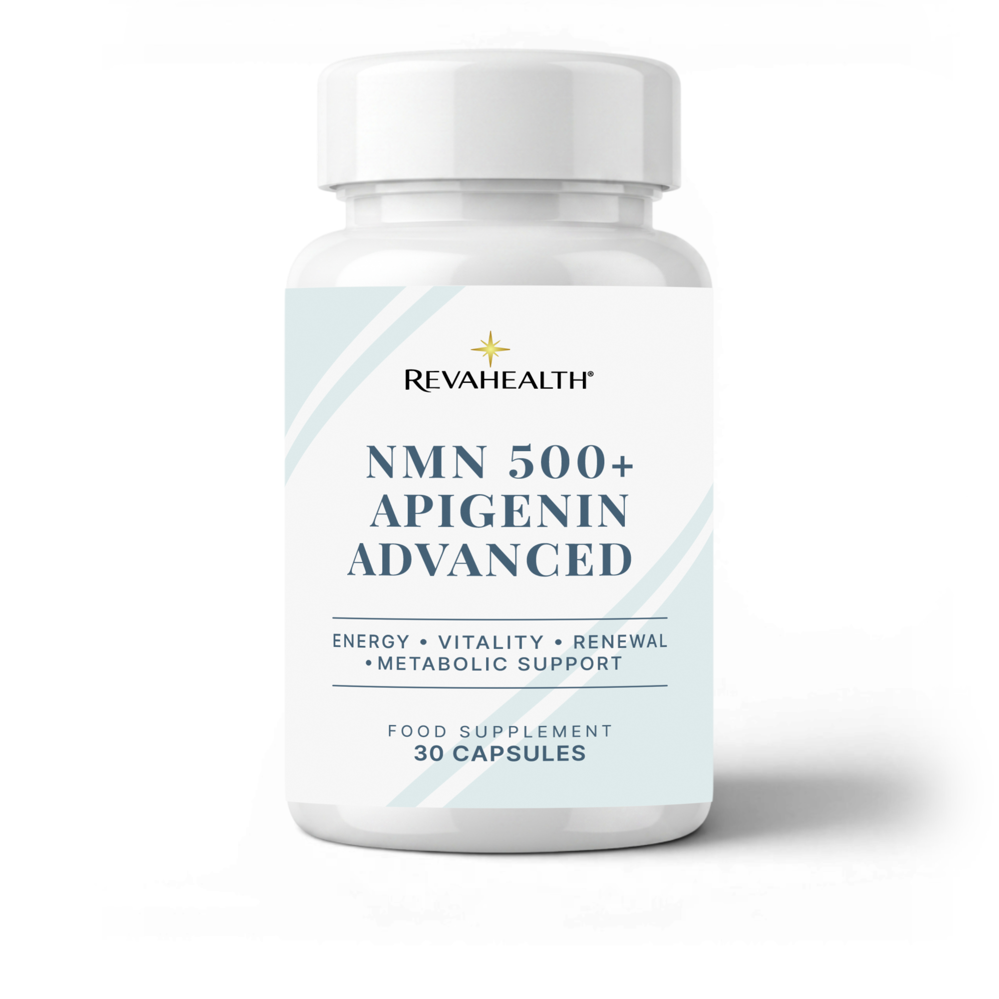 RevaHealth NMN 500 + Apigenin Advanced supplement bottle, product photograph 1