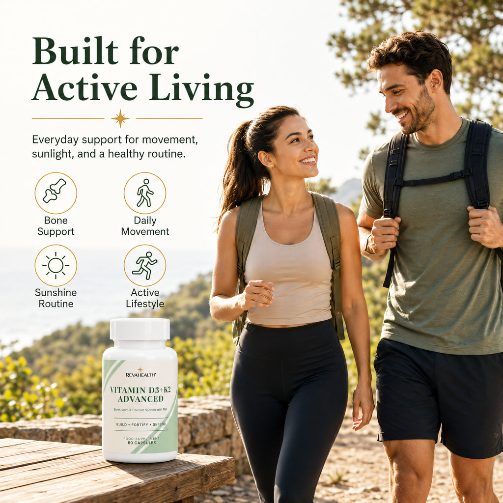 RevaHealth Vitamin D3+K2 Advanced shown in an everyday lifestyle setting